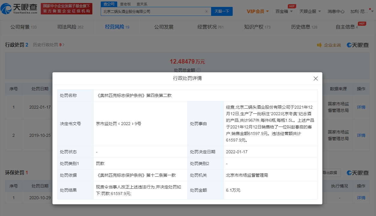 北京二锅头擅用冬奥标志被处罚6.1万余元(图1)